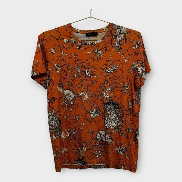 Jil Sander Orange Floral Designer T-Shirt Women's Size M Vacation Botanical - Picture 1 of 11